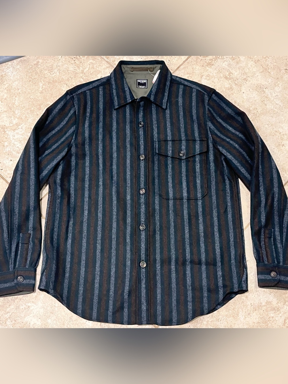 Todd Snyder Striped Wool Utility Green Blue Flannel Shirt Jacket  M $298 NEW